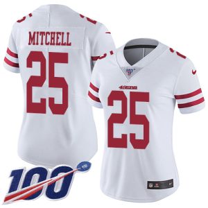 Exceptional 49ers #25 Elijah Mitchell White Women's Stitched NFL 100th Season Vapor Limited Jersey