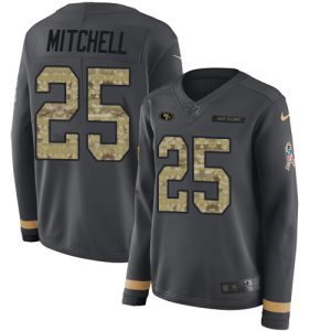 Delightful 49ers #25 Elijah Mitchell Anthracite Salute to Service Women's Stitched NFL Limited Therma Long Sleeve Jersey