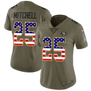 High - quality 49ers #25 Elijah Mitchell Olive/USA Flag Women's Stitched NFL Limited 2017 Salute To Service Jersey