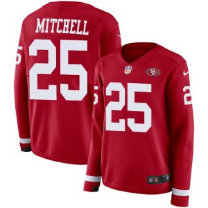 Amazing 49ers #25 Elijah Mitchell Red Team Color Women's Stitched NFL Limited Therma Long Sleeve Jersey