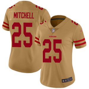 Amazing 49ers #25 Elijah Mitchell Gold Women's Stitched NFL Limited Inverted Legend 100th Season Jersey