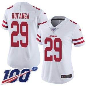 Premium 49ers #29 Talanoa Hufanga White Women's Stitched NFL 100th Season Vapor Limited Jersey