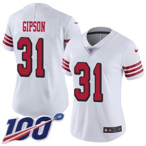 Amazing 49ers #31 Tashaun Gipson White Rush Women's Stitched NFL Limited 100th Season Jersey