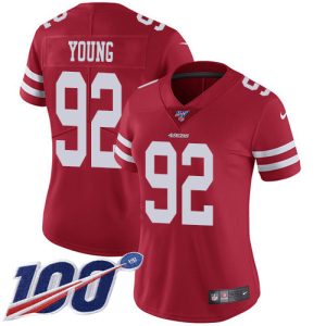 Finest 49ers #92 Chase Young Red Team Color Women's Stitched NFL 100th Season Vapor Limited Jersey