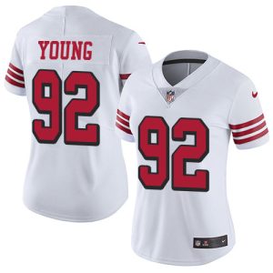 Premium 49ers #92 Chase Young White Rush Women's Stitched NFL Vapor Untouchable Limited Jersey