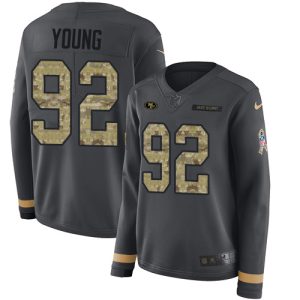High - quality 49ers #92 Chase Young Anthracite Salute to Service Women's Stitched NFL Limited Therma Long Sleeve Jersey