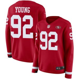 High - quality 49ers #92 Chase Young Red Team Color Women's Stitched NFL Limited Therma Long Sleeve Jersey