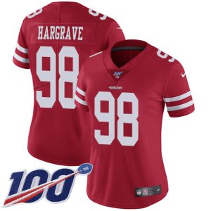 Fantastic 49ers #98 Javon Hargrave Red Team Color Women's Stitched NFL 100th Season Vapor Limited Jersey