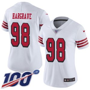 High - quality 49ers #98 Javon Hargrave White Rush Women's Stitched NFL Limited 100th Season Jersey