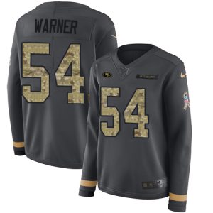 Impressive 49ers #54 Fred Warner Anthracite Salute to Service Women's Stitched NFL Limited Therma Long Sleeve Jersey