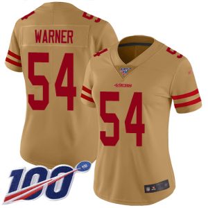Premium 49ers #54 Fred Warner Gold Women's Stitched NFL Limited Inverted Legend 100th Season Jersey