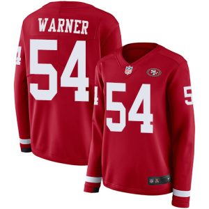 Impressive 49ers #54 Fred Warner Red Team Color Women's Stitched NFL Limited Therma Long Sleeve Jersey