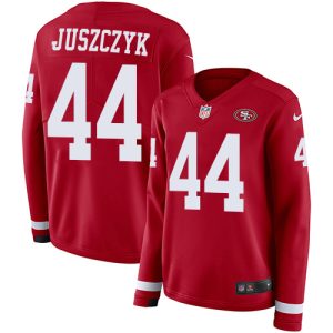 Amazing 49ers #44 Kyle Juszczyk Red Team Color Women's Stitched NFL Limited Therma Long Sleeve Jersey