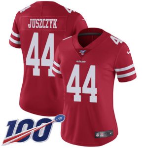 Exceptional 49ers #44 Kyle Juszczyk Red Team Color Women's Stitched NFL 100th Season Vapor Limited Jersey