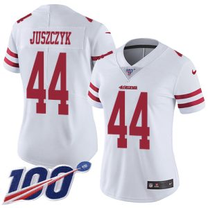 Premium 49ers #44 Kyle Juszczyk White Women's Stitched NFL 100th Season Vapor Limited Jersey