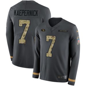 Finest 49ers #7 Colin Kaepernick Anthracite Salute to Service Youth Stitched NFL Limited Therma Long Sleeve Jersey