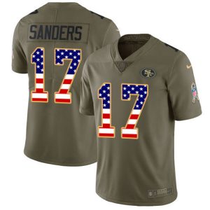 Fantastic 49ers #17 Emmanuel Sanders Olive/USA Flag Youth Stitched NFL Limited 2017 Salute to Service Jersey