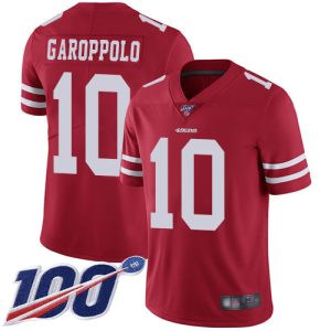 Superb 49ers #10 Jimmy Garoppolo Red Team Color Youth Stitched NFL 100th Season Vapor Limited Jersey