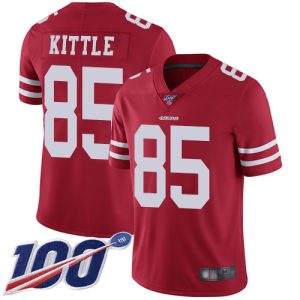 Superb 49ers #85 George Kittle Red Team Color Youth Stitched NFL 100th Season Vapor Limited Jersey