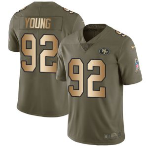Premium 49ers #92 Chase Young Olive/Gold Youth Stitched NFL Limited 2017 Salute To Service Jersey