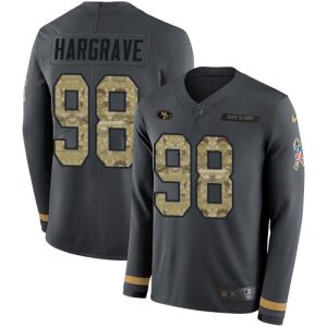 Finest 49ers #98 Javon Hargrave Anthracite Salute to Service Youth Stitched NFL Limited Therma Long Sleeve Jersey