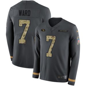 Premium 49ers #7 Charvarius Ward Anthracite Salute to Service Youth Stitched NFL Limited Therma Long Sleeve Jersey