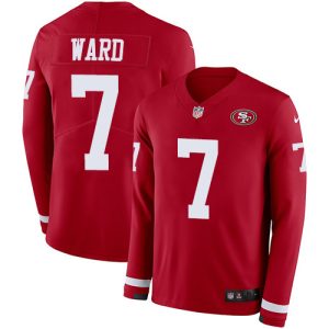 Amazing 49ers #7 Charvarius Ward Red Team Color Youth Stitched NFL Limited Therma Long Sleeve Jersey