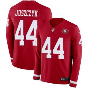 Premium 49ers #44 Kyle Juszczyk Red Team Color Youth Stitched NFL Limited Therma Long Sleeve Jersey