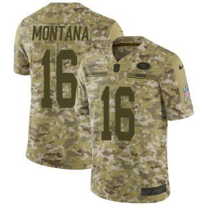Premium 49ers #16 Joe Montana Camo Youth Stitched NFL Limited 2018 Salute to Service Jersey