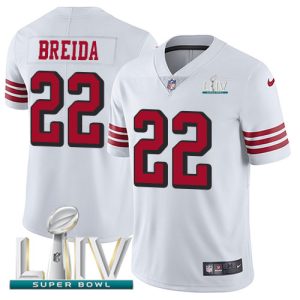 Exceptional 49ers #22 Matt Breida White Super Bowl LIV 2020 Rush Youth Stitched NFL Vapor Untouchable Limited Jersey