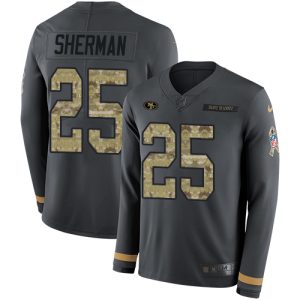 Outstanding 49ers #25 Richard Sherman Anthracite Salute to Service Youth Stitched NFL Limited Therma Long Sleeve Jersey