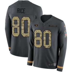 Premium 49ers #80 Jerry Rice Anthracite Salute to Service Youth Stitched NFL Limited Therma Long Sleeve Jersey