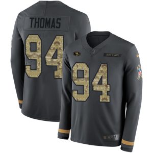 Impressive 49ers #94 Solomon Thomas Anthracite Salute to Service Youth Stitched NFL Limited Therma Long Sleeve Jersey