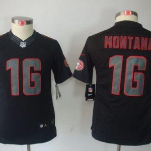 Outstanding 49ers #16 Joe Montana Black Impact Youth Stitched NFL Limited Jersey