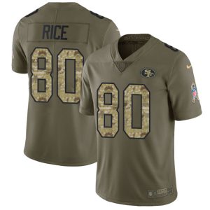 Outstanding 49ers #80 Jerry Rice Olive/Camo Youth Stitched NFL Limited 2017 Salute to Service Jersey