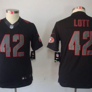 Finest 49ers #42 Ronnie Lott Black Impact Youth Stitched NFL Limited Jersey