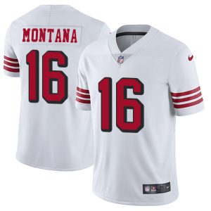 Premium 49ers #16 Joe Montana White Rush Youth Stitched NFL Vapor Untouchable Limited Jersey