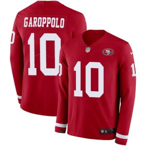Premium 49ers #10 Jimmy Garoppolo Red Team Color Youth Stitched NFL Limited Therma Long Sleeve Jersey