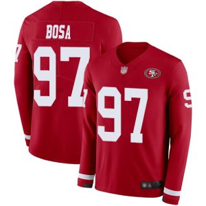 Amazing 49ers #97 Nick Bosa Red Team Color Youth Stitched NFL Limited Therma Long Sleeve Jersey