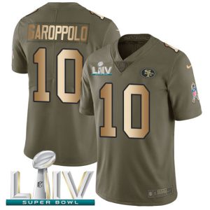Amazing 49ers #10 Jimmy Garoppolo Olive/Gold Super Bowl LIV 2020 Youth Stitched NFL Limited 2017 Salute To Service Jersey