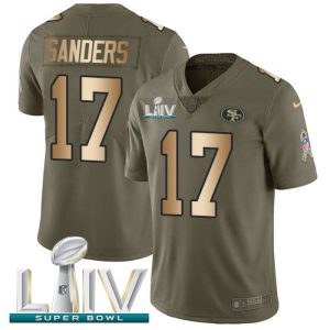Finest 49ers #17 Emmanuel Sanders Olive/Gold Super Bowl LIV 2020 Youth Stitched NFL Limited 2017 Salute To Service Jersey