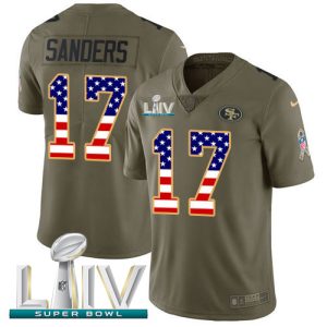Delightful 49ers #17 Emmanuel Sanders Olive/USA Flag Super Bowl LIV 2020 Youth Stitched NFL Limited 2017 Salute To Service Jersey
