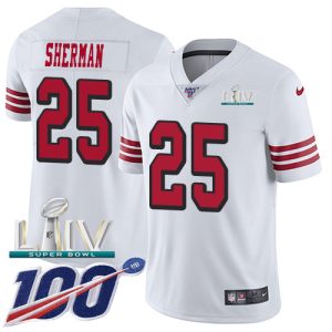 Delightful 49ers #25 Richard Sherman White Super Bowl LIV 2020 Rush Youth Stitched NFL Limited 100th Season Jersey