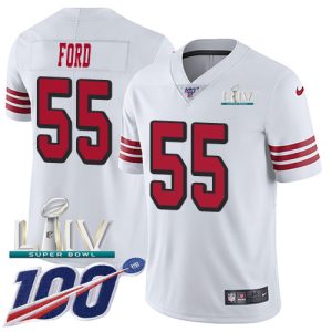 Fantastic 49ers #55 Dee Ford White Super Bowl LIV 2020 Rush Youth Stitched NFL Limited 100th Season Jersey