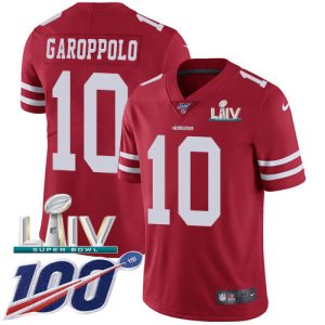 High - quality 49ers #10 Jimmy Garoppolo Red Super Bowl LIV 2020 Team Color Youth Stitched NFL 100th Season Vapor Limited Jersey