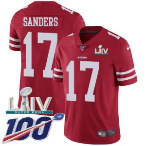 Premium 49ers #17 Emmanuel Sanders Red Super Bowl LIV 2020 Team Color Youth Stitched NFL 100th Season Vapor Limited Jersey