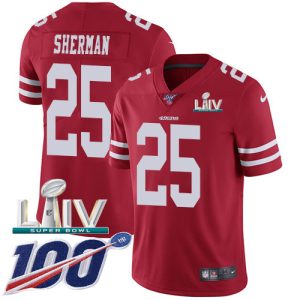 Outstanding 49ers #25 Richard Sherman Red Super Bowl LIV 2020 Team Color Youth Stitched NFL 100th Season Vapor Limited Jersey