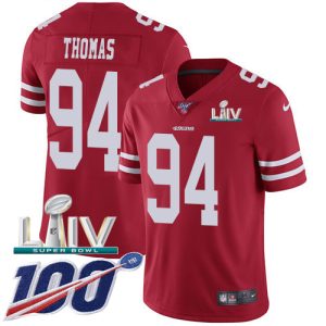Premium 49ers #94 Solomon Thomas Red Super Bowl LIV 2020 Team Color Youth Stitched NFL 100th Season Vapor Limited Jersey
