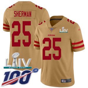 Premium 49ers #25 Richard Sherman Gold Super Bowl LIV 2020 Youth Stitched NFL Limited Inverted Legend 100th Season Jersey