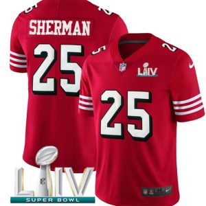 High - quality 49ers #25 Richard Sherman Red Super Bowl LIV 2020 Team Color Youth Stitched NFL Vapor Untouchable Limited II Jersey
